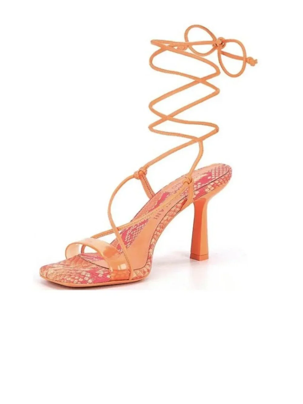 Antonio Melani Barden lace up citrus peach pink strappy heels size 8.5
